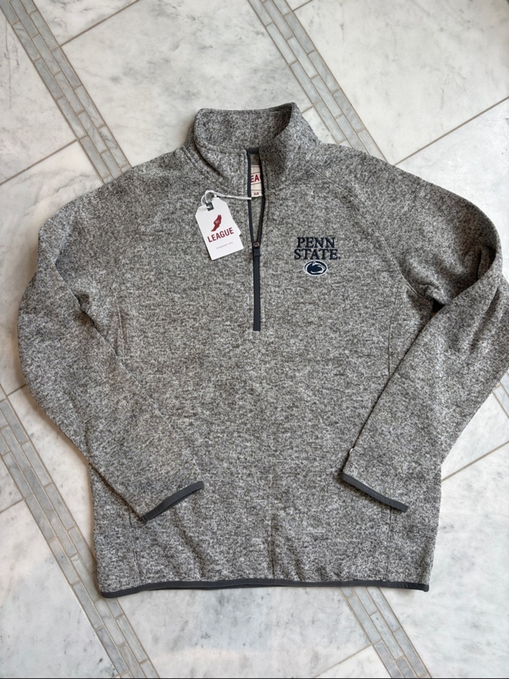 Men's Penn State Heather Gray Quarter-Zip Pullover Sweater
